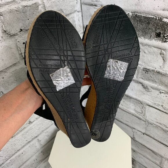 Kenneth Cole Strappy Black Elastic Espadrille Wedge Sandals - Picture 7 of 10